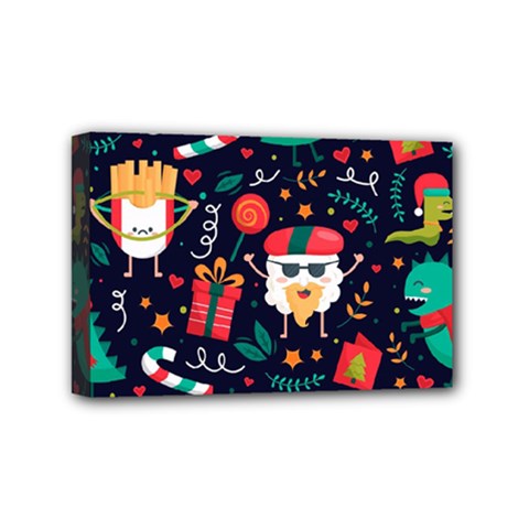 Colorful Funny Christmas Pattern Cute Cartoon Mini Canvas 6  X 4  (stretched) by Vaneshart