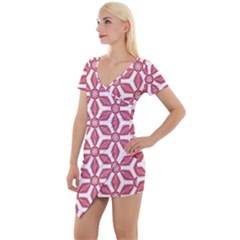 White Red Flowers Texture Short Sleeve Asymmetric Mini Dress by HermanTelo