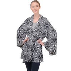 Black And White Pattern Long Sleeve Velvet Kimono  by HermanTelo