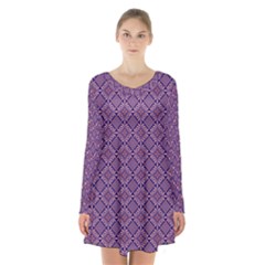 Df Vibrant Therapy Long Sleeve Velvet V-neck Dress by deformigo