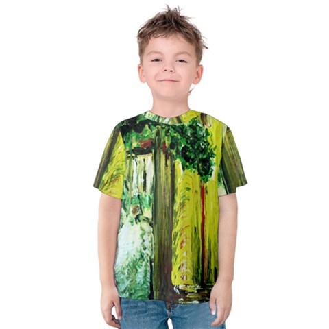 Old Tree And House With An Arch 8 Kids  Cotton Tee by bestdesignintheworld