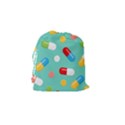 Pills Medicines Seamless Pattern Blue Background Drawstring Pouch (Small) View2