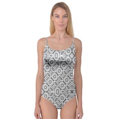 Black And White Baroque Ornate Print Pattern Camisole Leotard  by dflcprintsclothing