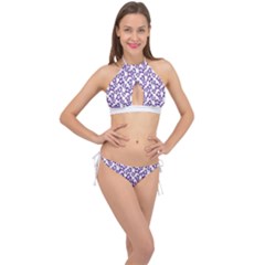 Cute Flowers - Imperial Purple Cross Front Halter Bikini Set by FashionBoulevard