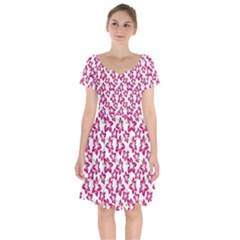 Cute Flowers - Peacock Pink White Short Sleeve Bardot Dress by FashionBoulevard