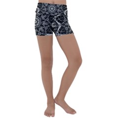 Black And White Pattern Kids  Lightweight Velour Yoga Shorts by Sobalvarro