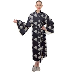 White Rose In Blue Maxi Velour Kimono by snowwhitegirl