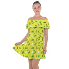 Green Elephant Pattern Yellow Off Shoulder Velour Dress by snowwhitegirl