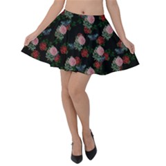 Dark Floral Butterfly Black Velvet Skater Skirt by snowwhitegirl
