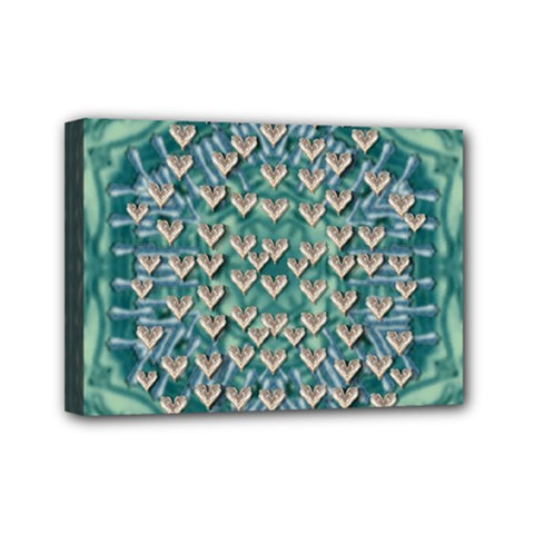 Heavy Metal Hearts And Belive In Sweet Love Mini Canvas 7  X 5  (stretched) by pepitasart