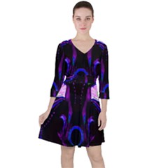 Demon Ethnic Mask Extreme Close Up Illustration Ruffle Dress by dflcprintsclothing