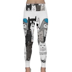 Cute Cat Hand Drawn Cartoon Style Lightweight Velour Classic Yoga Leggings by Vaneshart
