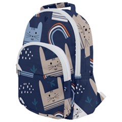 Colorful Cute Cats Seamless Pattern Rounded Multi Pocket Backpack by Vaneshart