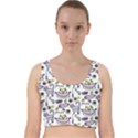 Hand Drawn Cute Cat Pattern Velvet Racer Back Crop Top View1