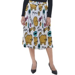 Hand Drawn Kitten Pattern With Elements Classic Velour Midi Skirt  by Vaneshart