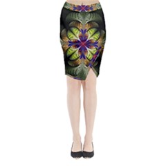 Fractal Flower Fantasy Design Midi Wrap Pencil Skirt by Wegoenart