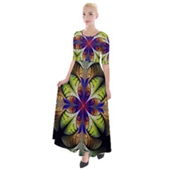 Fractal Flower Fantasy Design Half Sleeves Maxi Dress by Wegoenart
