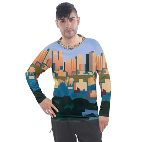 City Buildings Urban Dawn Men s Pique Long Sleeve Tee by Wegoenart
