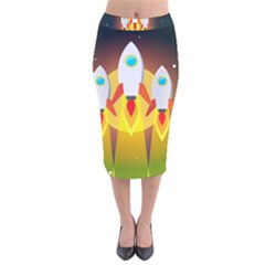 Rocket Take Off Missiles Cosmos Velvet Midi Pencil Skirt by Wegoenart