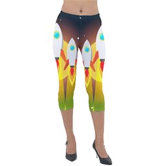 Rocket Take Off Missiles Cosmos Lightweight Velour Capri Leggings  by Wegoenart