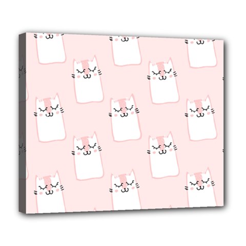 Pattern Pink Cute Sweet Fur Cats Deluxe Canvas 24  X 20  (stretched) by Wegoenart