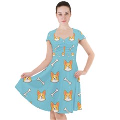 Cute Corgi Dog Face Pattern Cap Sleeve Midi Dress by Nexatart