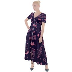 Various Cute Girly Stuff Seamless Pattern Button Up Short Sleeve Maxi Dress by Nexatart