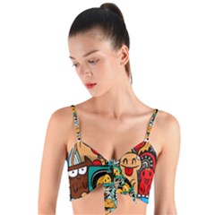 Abstract Grunge Urban Pattern With Monster Character Super Drawing Graffiti Style Woven Tie Front Bralet by Nexatart