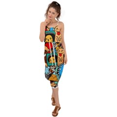 Abstract Grunge Urban Pattern With Monster Character Super Drawing Graffiti Style Waist Tie Cover Up Chiffon Dress by Nexatart