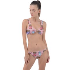 Cute Kawaii Food Seamless Pattern Ring Detail Crop Bikini Set by Nexatart