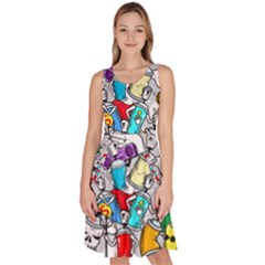 Graffiti Characters Seamless Pattern Knee Length Skater Dress With Pockets by Nexatart