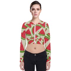 Cute Watermelon Seamless Pattern Long Sleeve Zip Up Bomber Jacket by Nexatart
