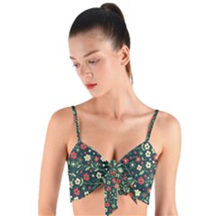 Flowering Branches Seamless Pattern Woven Tie Front Bralet by Nexatart