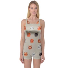 Cat Faces Pattern One Piece Boyleg Swimsuit by Nexatart
