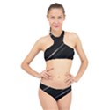 Minimalist Black Linear Abstract Print High Neck Bikini Set View1
