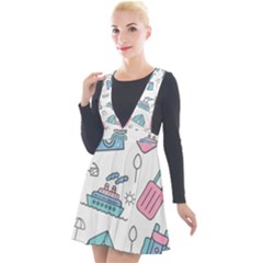 Transportation Seamless Pattern Plunge Pinafore Velour Dress by Vaneshart