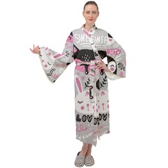 Big Set With Cute Cartoon Animals Bear Panda Bunny Penguin Cat Fox Maxi Velour Kimono by Vaneshart