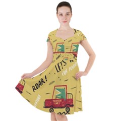Childish Seamless Pattern With Dino Driver Cap Sleeve Midi Dress by Vaneshart