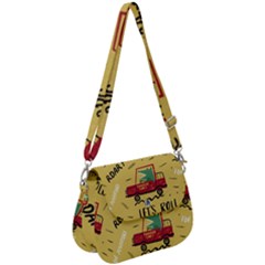 Childish Seamless Pattern With Dino Driver Saddle Handbag by Vaneshart