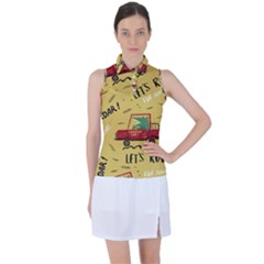Childish Seamless Pattern With Dino Driver Women s Sleeveless Polo Tee by Vaneshart