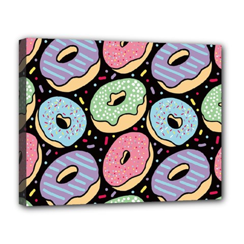 Colorful Donut Seamless Pattern On Black Vector Canvas 14  X 11  (stretched) by Sobalvarro