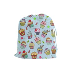 Cupcake Doodle Pattern Drawstring Pouch (large) by Sobalvarro