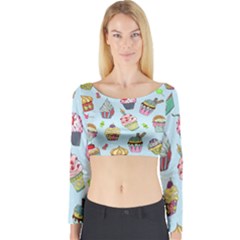 Cupcake Doodle Pattern Long Sleeve Crop Top by Sobalvarro