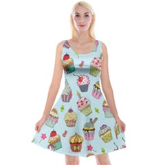Cupcake Doodle Pattern Reversible Velvet Sleeveless Dress by Sobalvarro