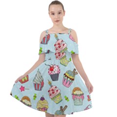 Cupcake Doodle Pattern Cut Out Shoulders Chiffon Dress by Sobalvarro