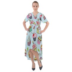 Cupcake Doodle Pattern Front Wrap High Low Dress by Sobalvarro