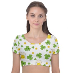 St Patricks Day Velvet Short Sleeve Crop Top  by Valentinaart