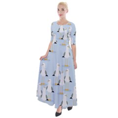 Cute Seagulls Seamless Pattern Light Blue Background Half Sleeves Maxi Dress by Wegoenart