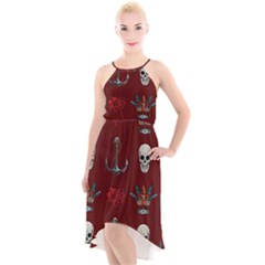 Tattoo Old School Background Pattern High-low Halter Chiffon Dress  by Wegoenart
