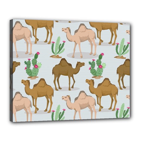 Camels Cactus Desert Pattern Canvas 20  X 16  (stretched) by Wegoenart